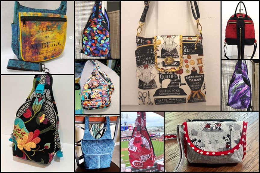 A collage of different types of bags and purses.