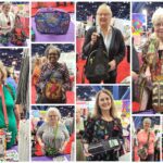 A collage of pictures of older women with purses.