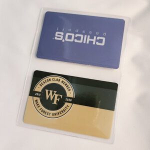 Two plastic cards with the word choco on them.