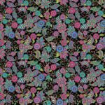 A colorful floral pattern on a black background.