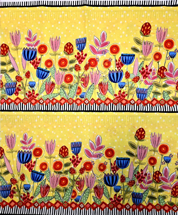 A close up of the fabric with flowers on it