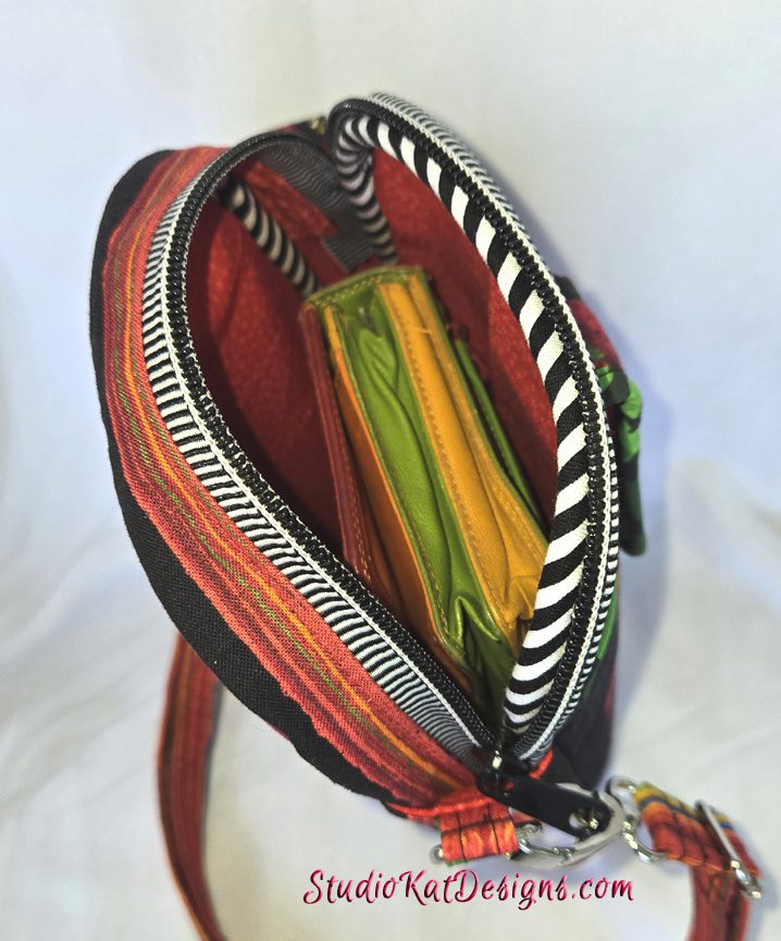 A close up of the inside of a purse