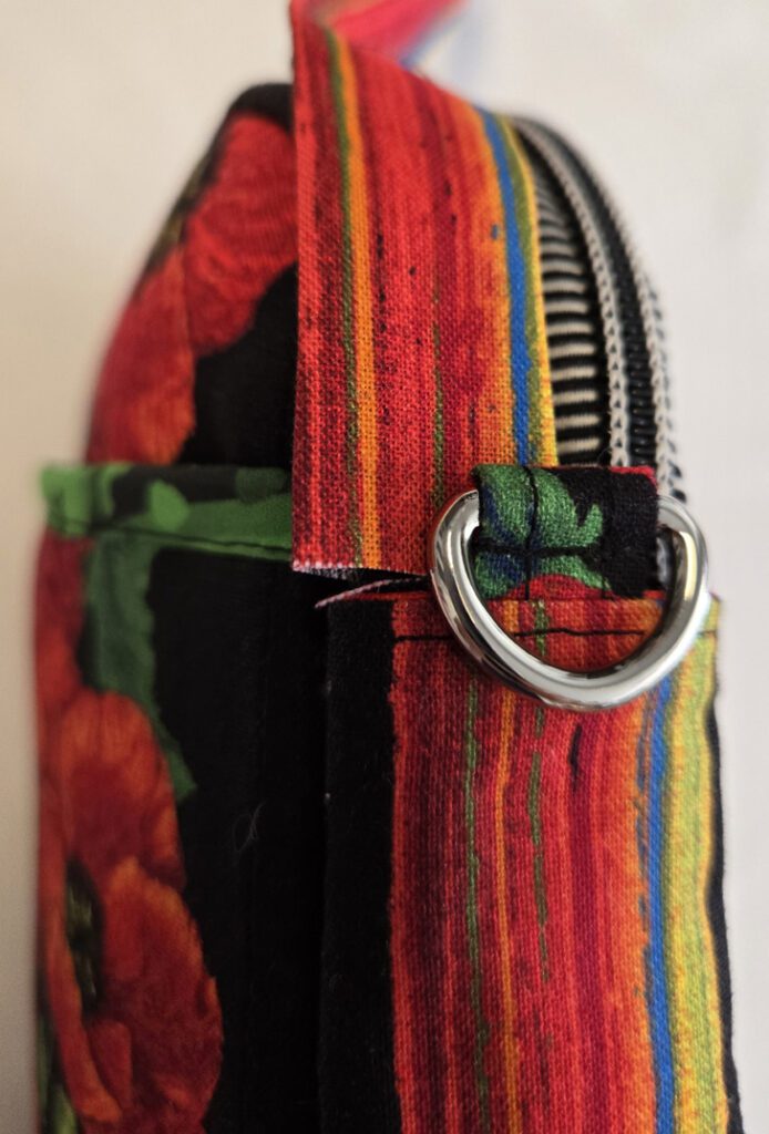 A close up of the zipper on a purse