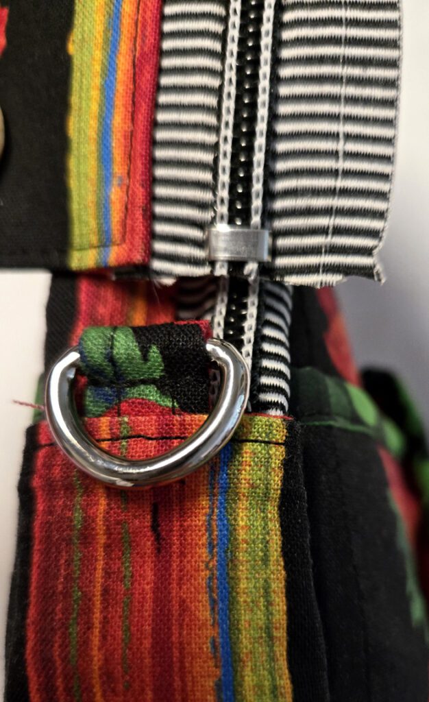 A close up of the zipper on a purse