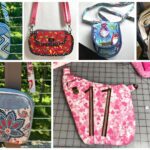 A collage of various colorful handbags with different designs and patterns.