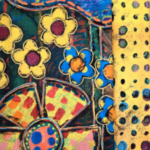 Close-up colorful abstract floral painting with dots
